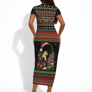 Angela Davis Merry Christmas Short Sleeve Bodycon Dress Ugly Christmas Pattern Civil Rights Black History