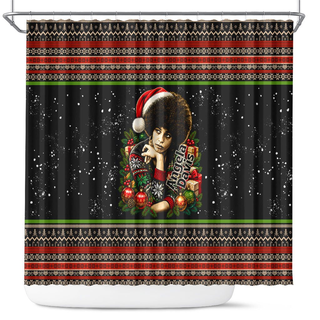 Angela Davis Merry Christmas Shower Curtain Ugly Christmas Pattern Civil Rights Black History