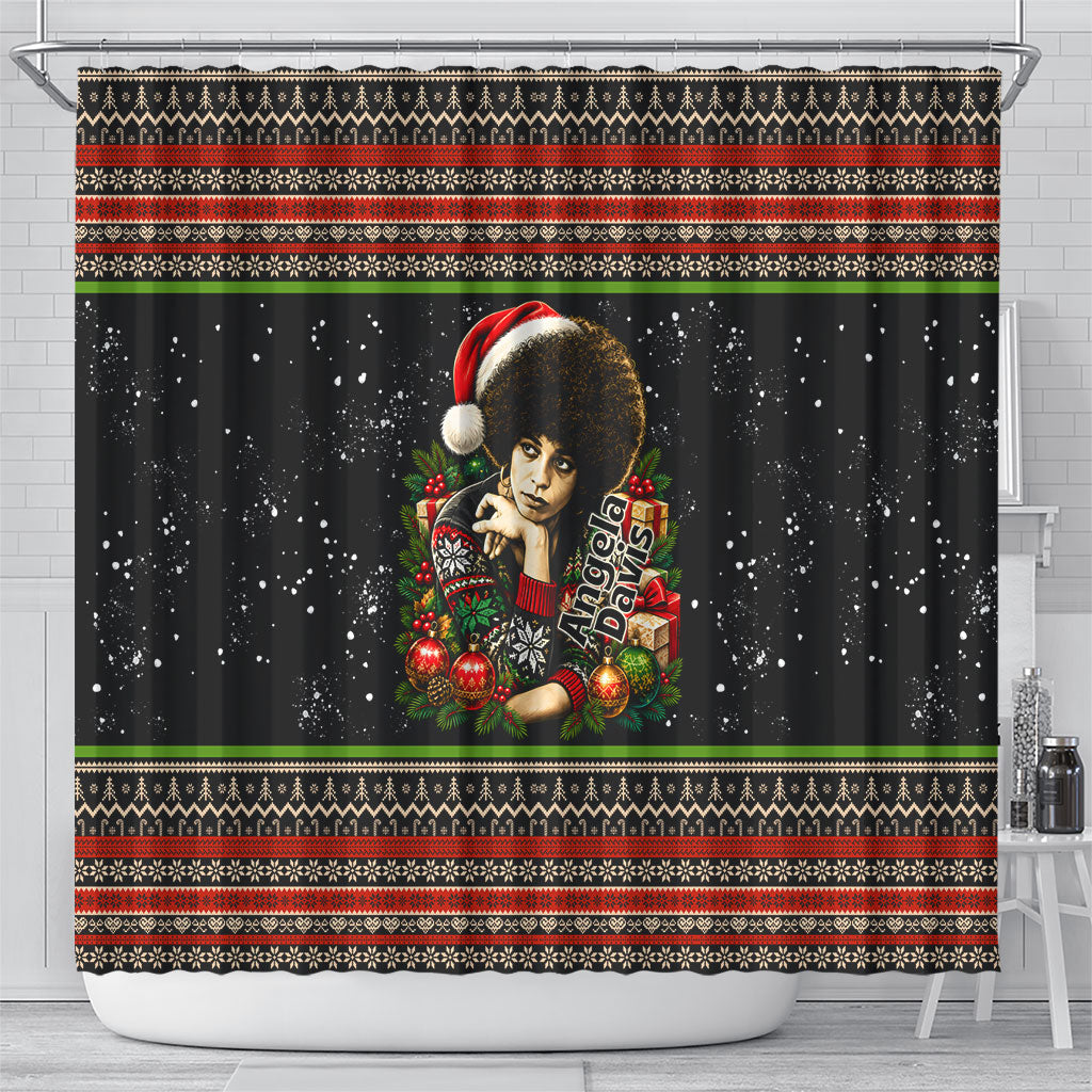 Angela Davis Merry Christmas Shower Curtain Ugly Christmas Pattern Civil Rights Black History