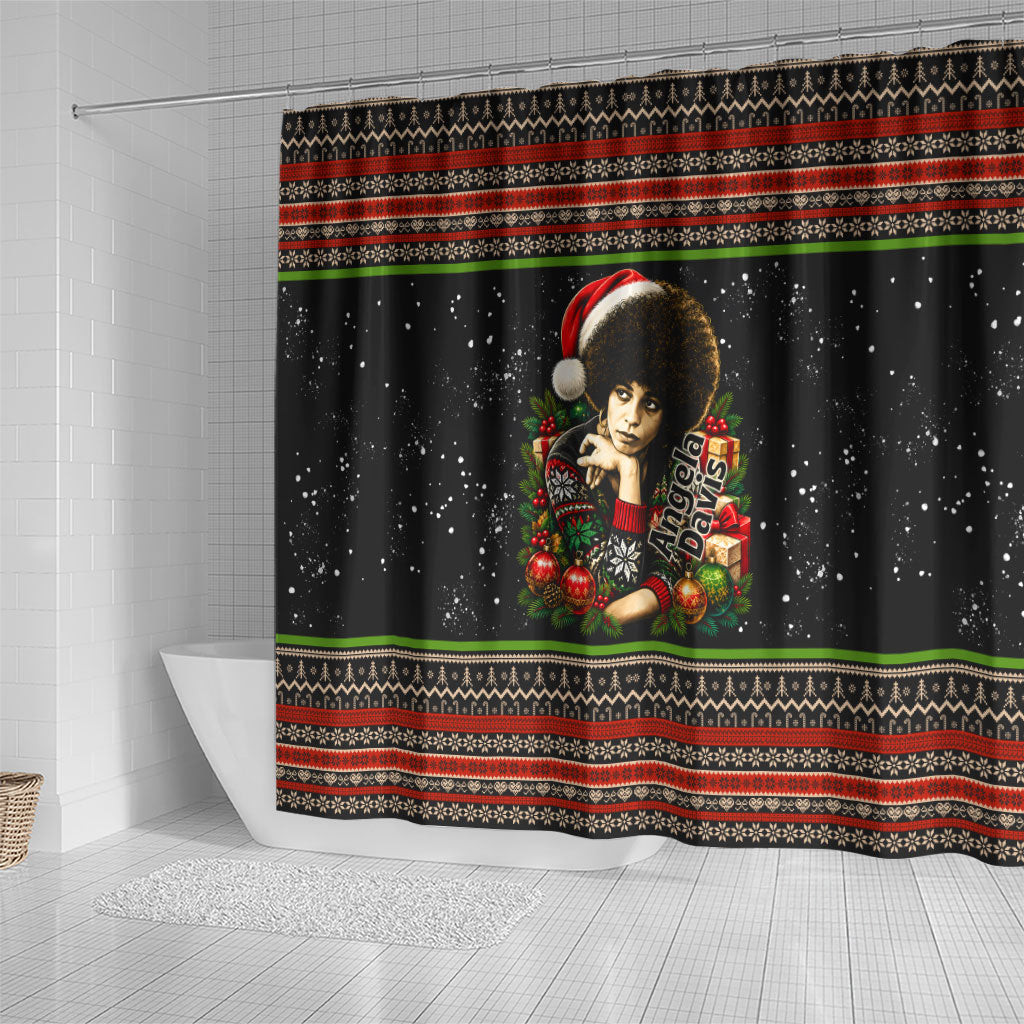 Angela Davis Merry Christmas Shower Curtain Ugly Christmas Pattern Civil Rights Black History