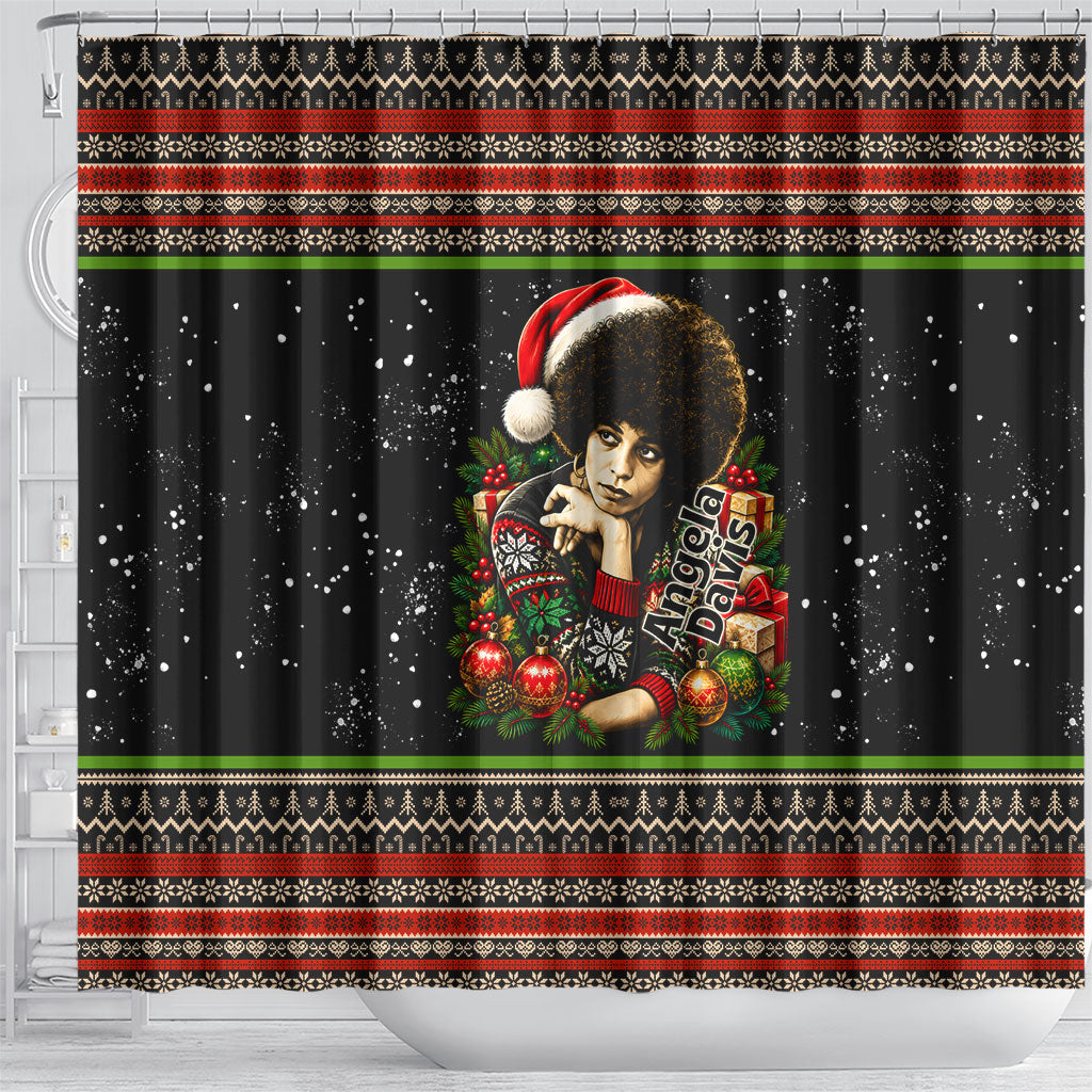 Angela Davis Merry Christmas Shower Curtain Ugly Christmas Pattern Civil Rights Black History