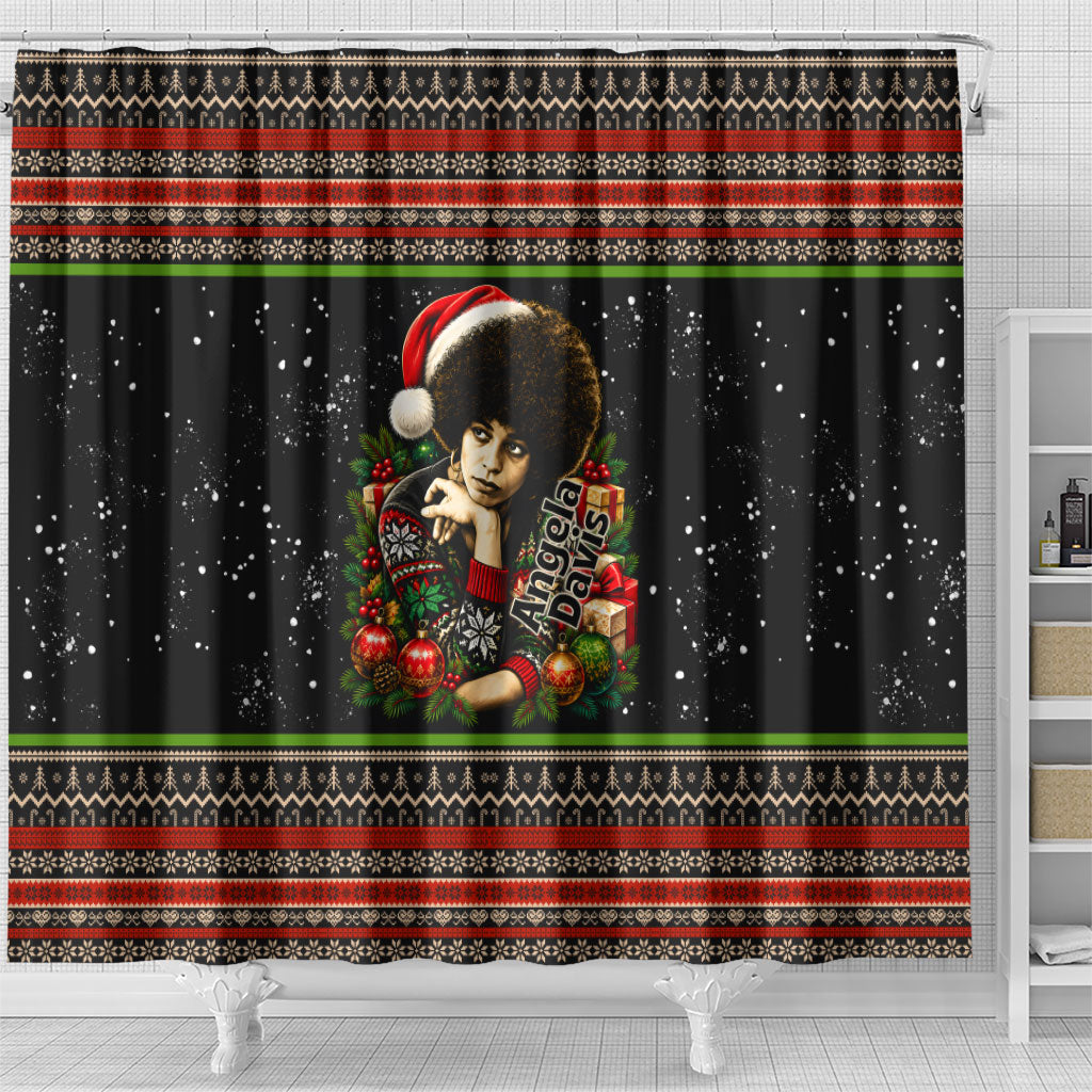 Angela Davis Merry Christmas Shower Curtain Ugly Christmas Pattern Civil Rights Black History