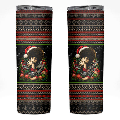 Angela Davis Merry Christmas Skinny Tumbler Ugly Christmas Pattern Civil Rights Black History