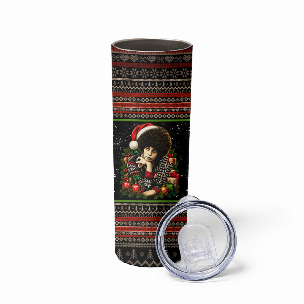 Angela Davis Merry Christmas Skinny Tumbler Ugly Christmas Pattern Civil Rights Black History