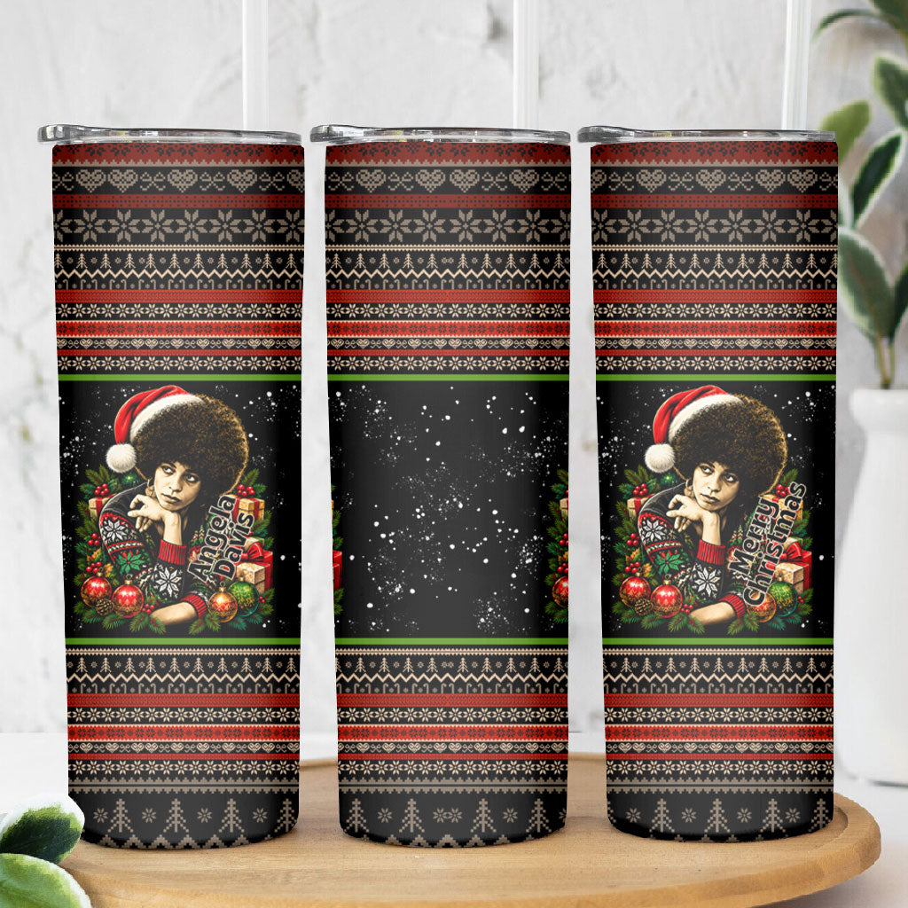 Angela Davis Merry Christmas Skinny Tumbler Ugly Christmas Pattern Civil Rights Black History