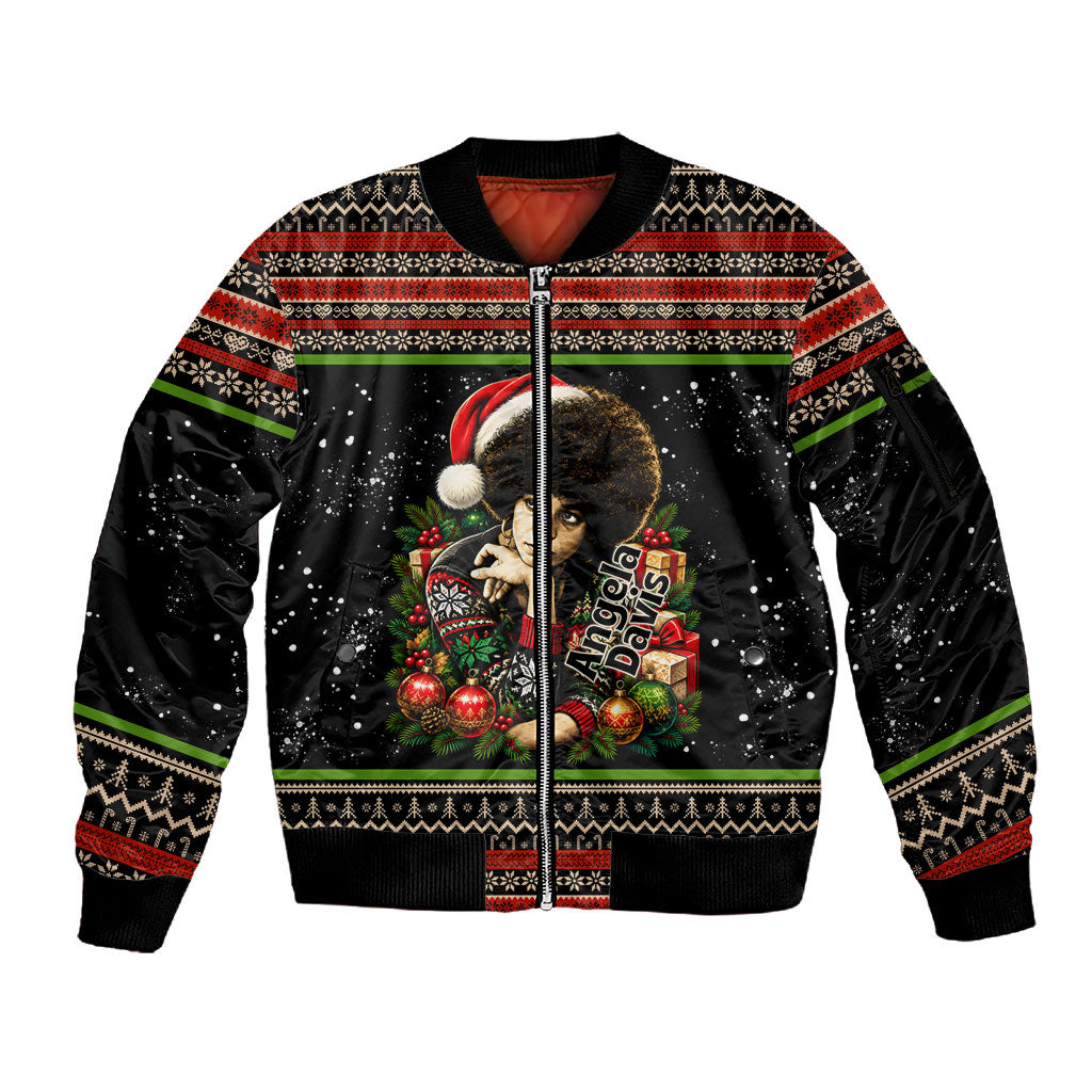 Angela Davis Merry Christmas Sleeve Zip Bomber Jacket Ugly Christmas Pattern Civil Rights Black History