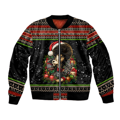 Angela Davis Merry Christmas Sleeve Zip Bomber Jacket Ugly Christmas Pattern Civil Rights Black History