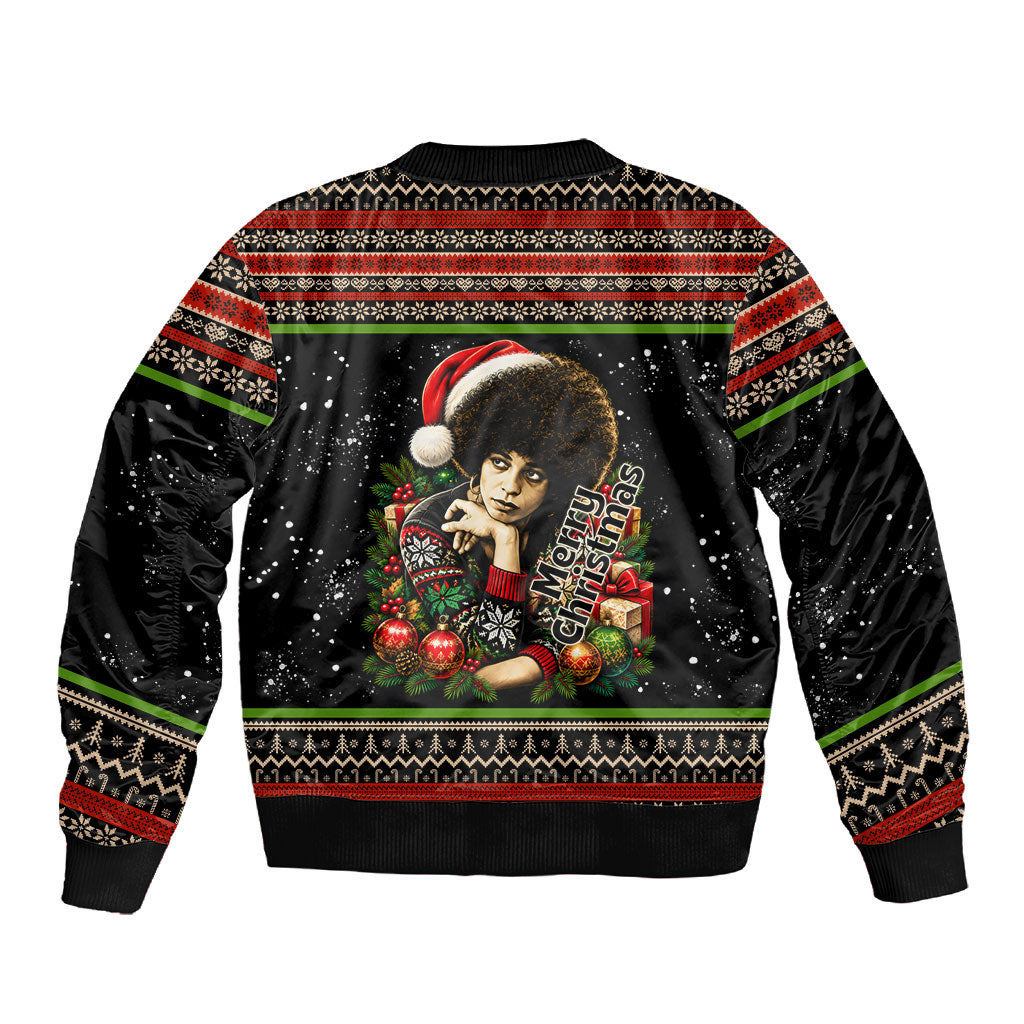 Angela Davis Merry Christmas Sleeve Zip Bomber Jacket Ugly Christmas Pattern Civil Rights Black History