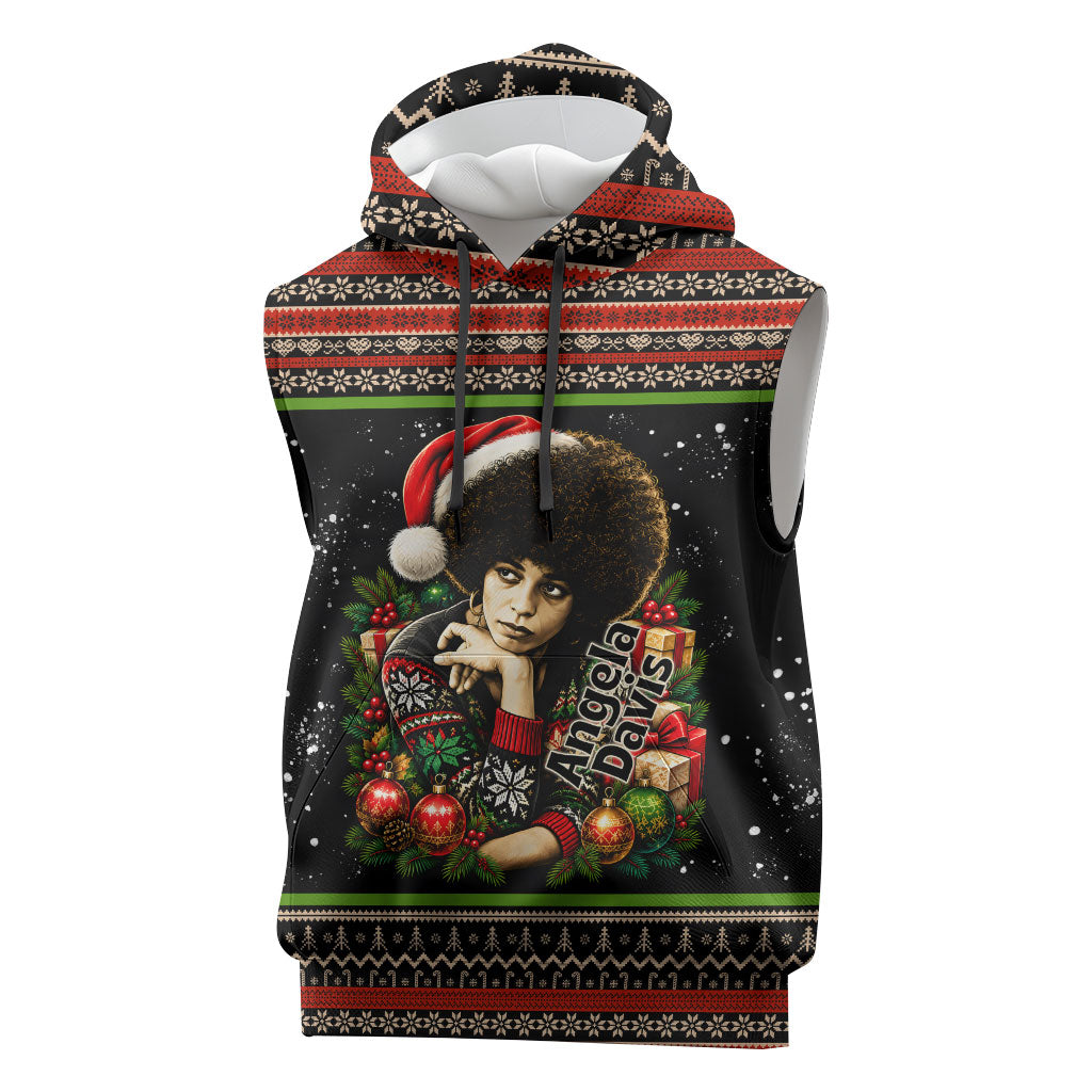 Angela Davis Merry Christmas Sleeveless Hoodie Ugly Christmas Pattern Civil Rights Black History