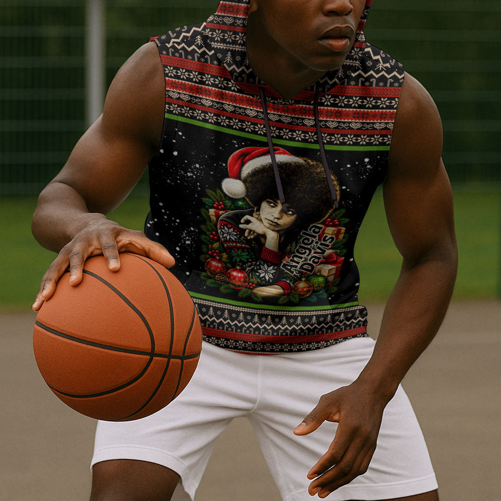 Angela Davis Merry Christmas Sleeveless Hoodie Ugly Christmas Pattern Civil Rights Black History