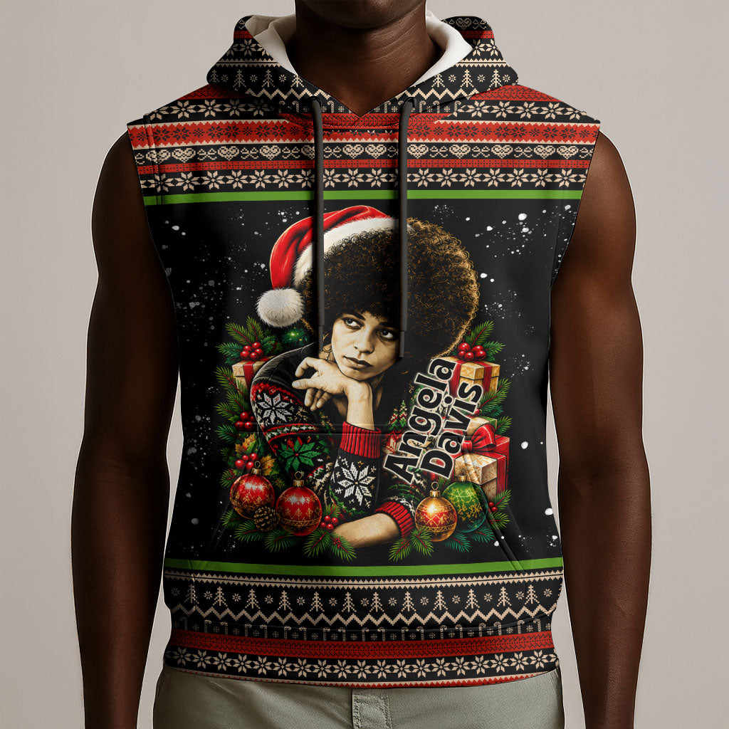 Angela Davis Merry Christmas Sleeveless Hoodie Ugly Christmas Pattern Civil Rights Black History