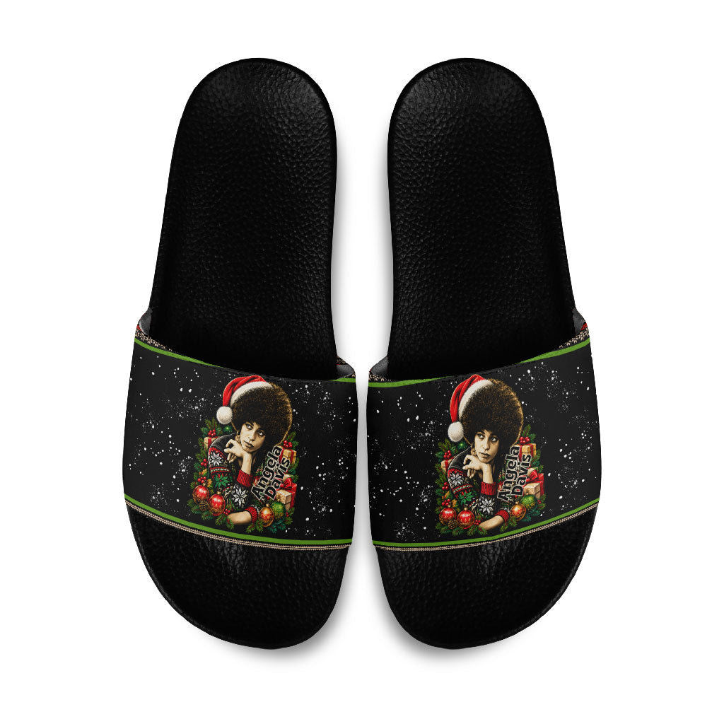 Angela Davis Merry Christmas Slide Sandals Ugly Christmas Pattern Civil Rights Black History