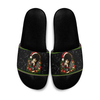 Angela Davis Merry Christmas Slide Sandals Ugly Christmas Pattern Civil Rights Black History
