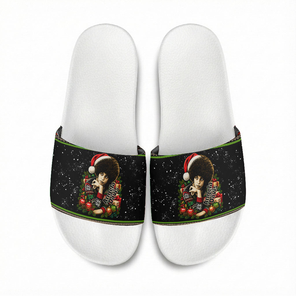 Angela Davis Merry Christmas Slide Sandals Ugly Christmas Pattern Civil Rights Black History
