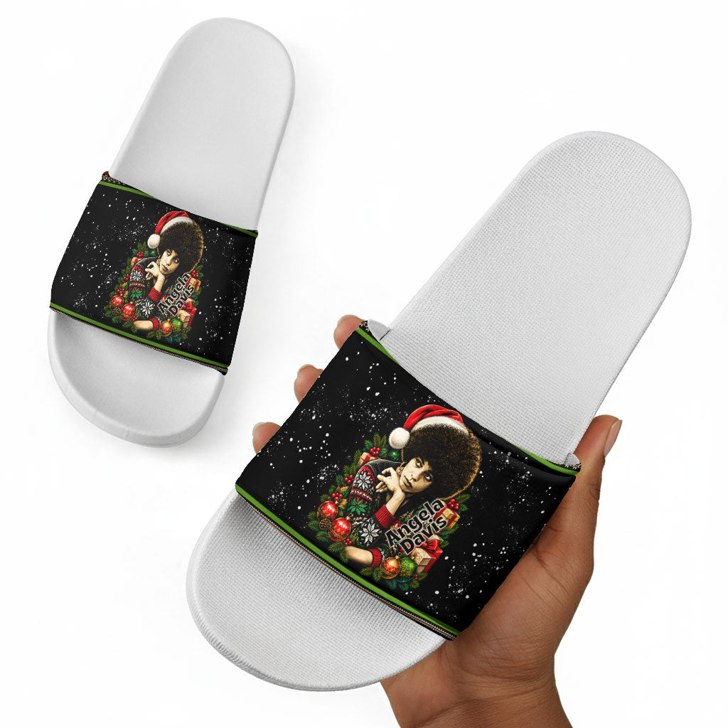 Angela Davis Merry Christmas Slide Sandals Ugly Christmas Pattern Civil Rights Black History