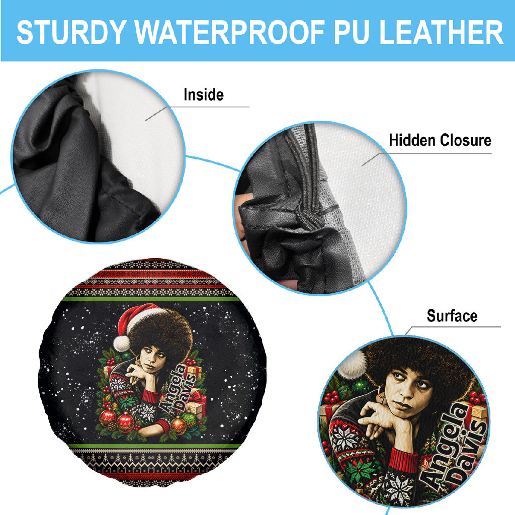 Angela Davis Merry Christmas Spare Tire Cover Ugly Christmas Pattern Civil Rights Black History