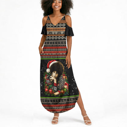 Angela Davis Merry Christmas Summer Maxi Dress Ugly Christmas Pattern Civil Rights Black History