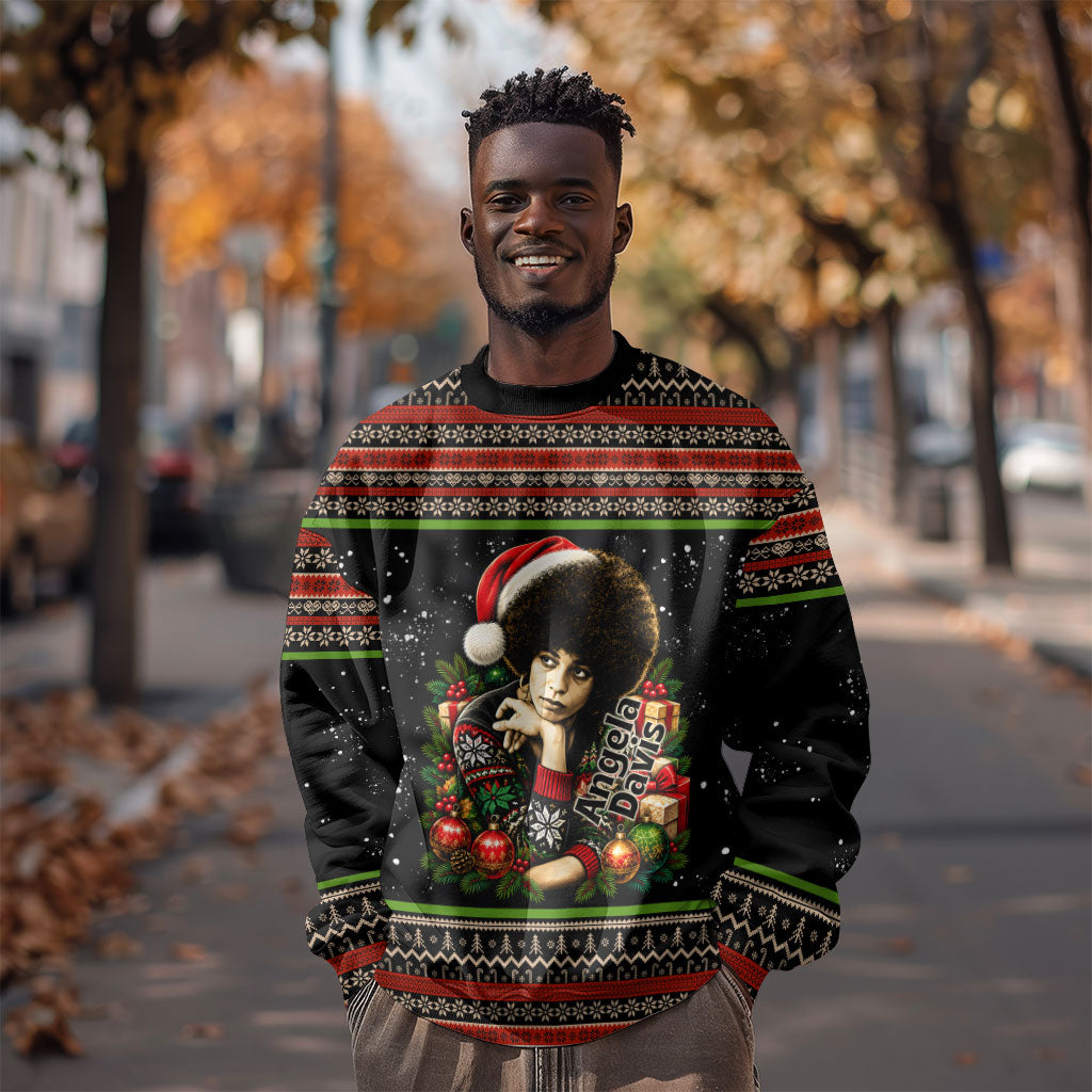 Angela Davis Merry Christmas Sweatshirt Ugly Christmas Pattern Civil Rights Black History