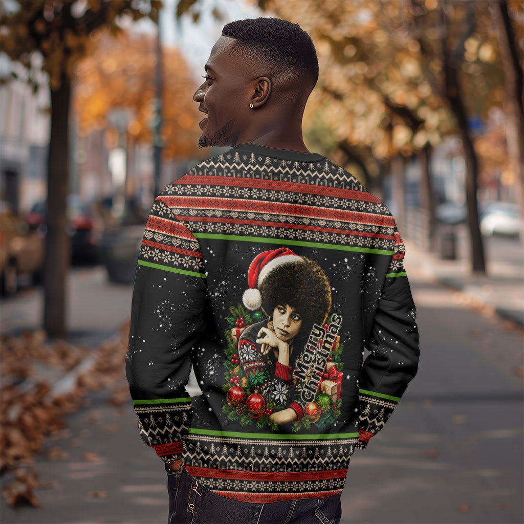 Angela Davis Merry Christmas Sweatshirt Ugly Christmas Pattern Civil Rights Black History