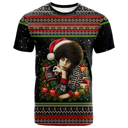 Angela Davis Merry Christmas T shirt Ugly Christmas Pattern Civil Rights Black History