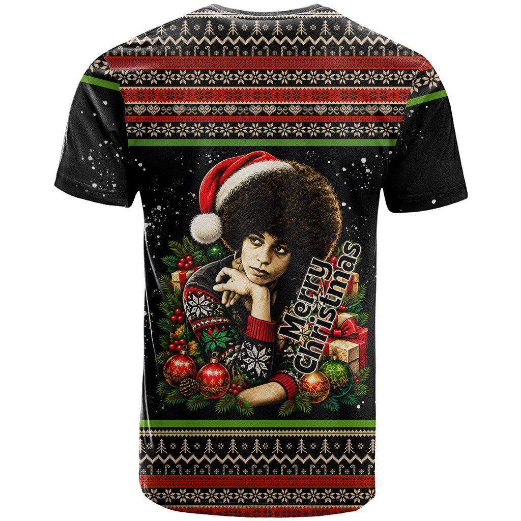 Angela Davis Merry Christmas T shirt Ugly Christmas Pattern Civil Rights Black History