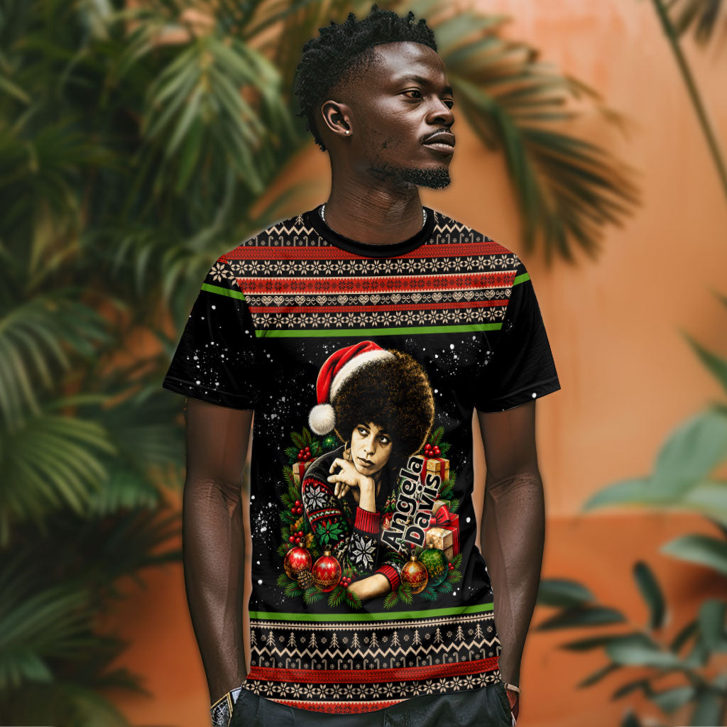 Angela Davis Merry Christmas T shirt Ugly Christmas Pattern Civil Rights Black History