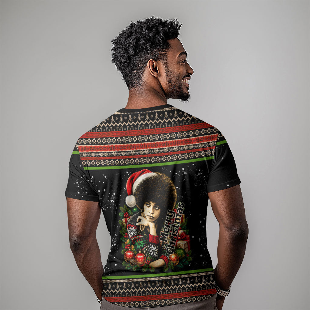 Angela Davis Merry Christmas T shirt Ugly Christmas Pattern Civil Rights Black History