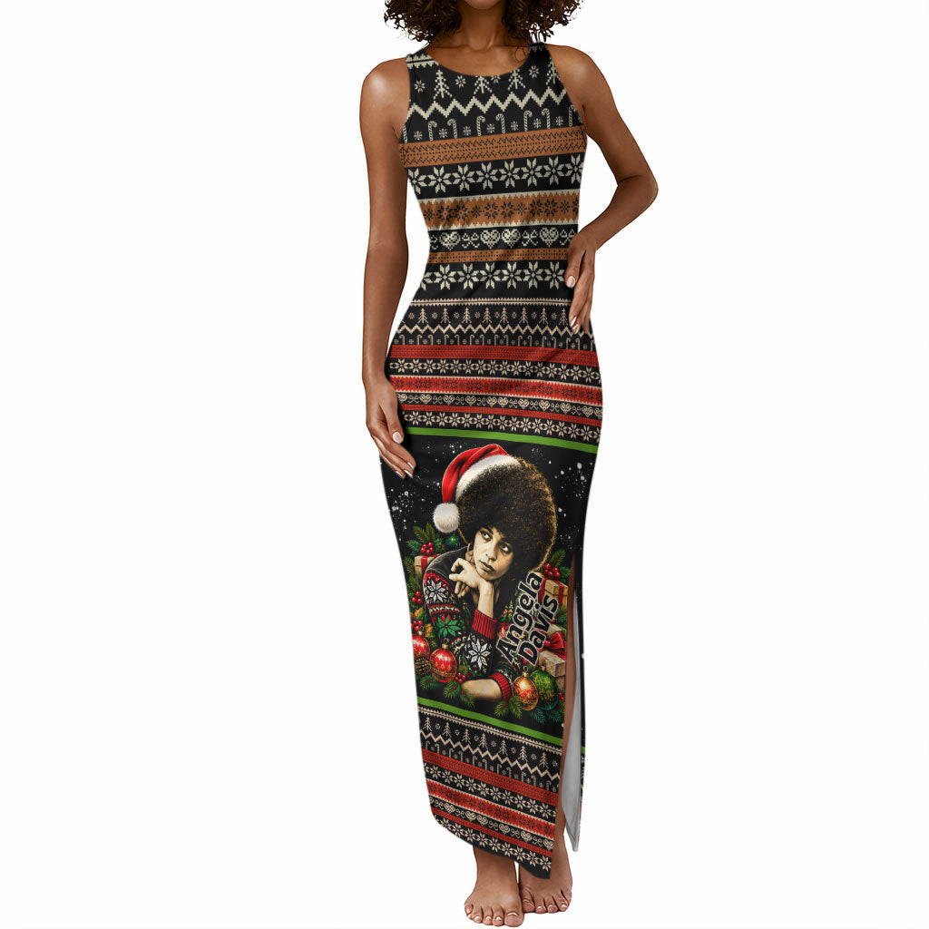 Angela Davis Merry Christmas Tank Maxi Dress Ugly Christmas Pattern Civil Rights Black History