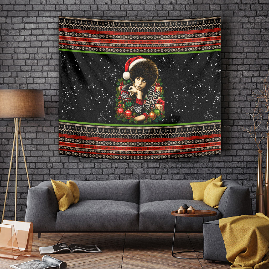 Angela Davis Merry Christmas Tapestry Ugly Christmas Pattern Civil Rights Black History