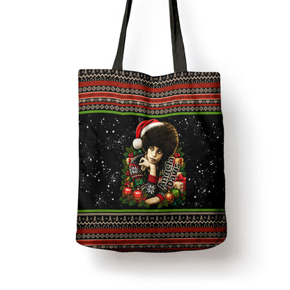 Angela Davis Merry Christmas Tote Bag Ugly Christmas Pattern Civil Rights Black History