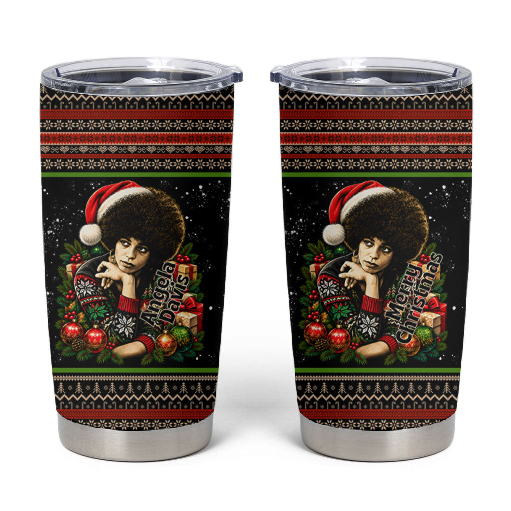 Angela Davis Merry Christmas Tumbler Cup Ugly Christmas Pattern Civil Rights Black History