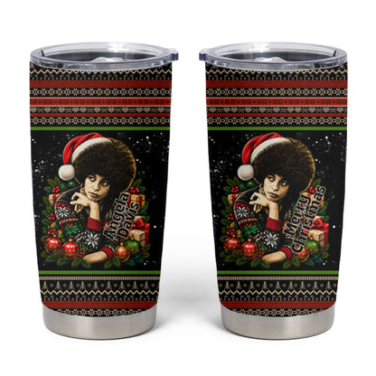 Angela Davis Merry Christmas Tumbler Cup Ugly Christmas Pattern Civil Rights Black History