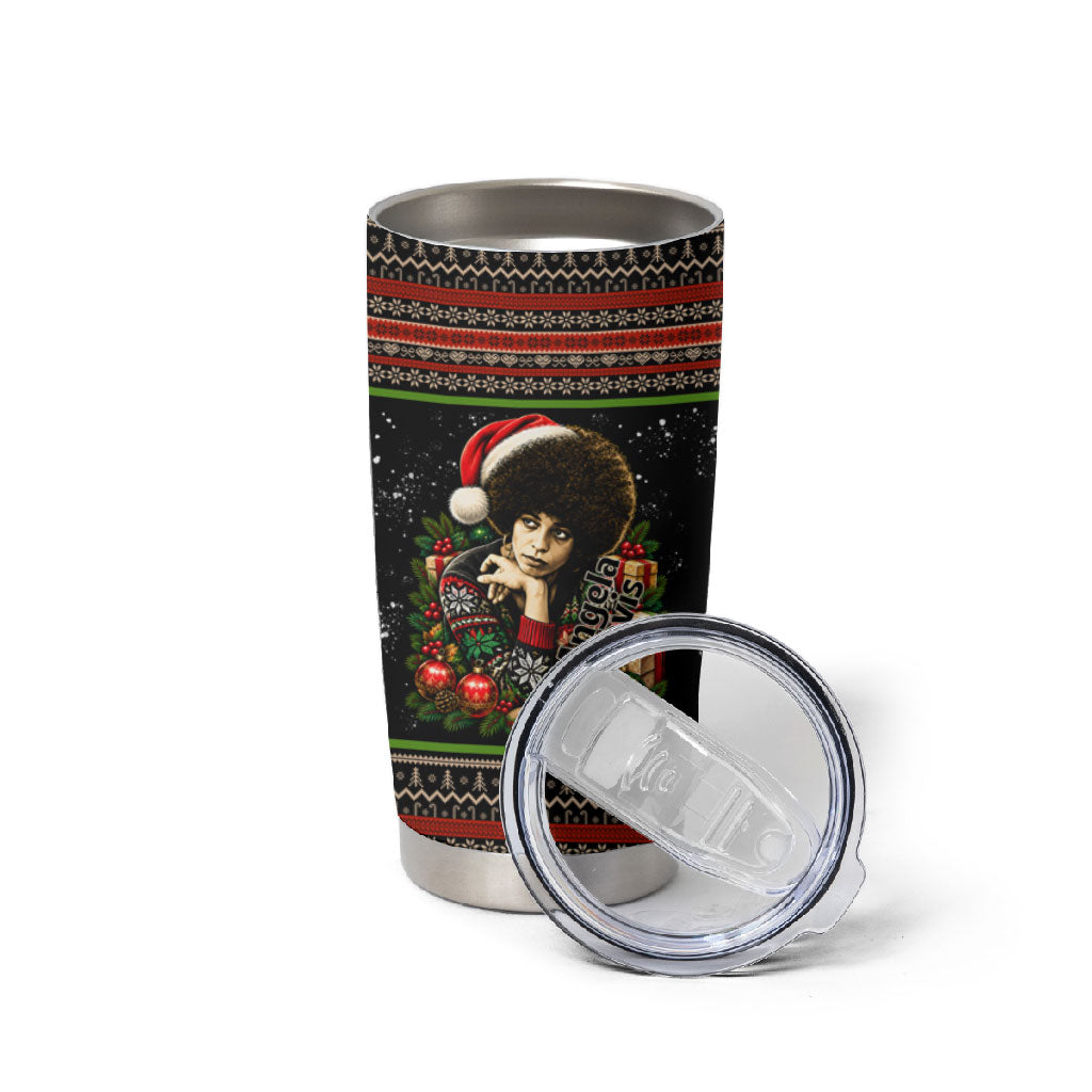 Angela Davis Merry Christmas Tumbler Cup Ugly Christmas Pattern Civil Rights Black History