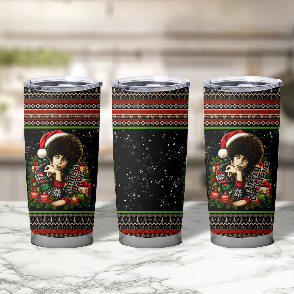 Angela Davis Merry Christmas Tumbler Cup Ugly Christmas Pattern Civil Rights Black History