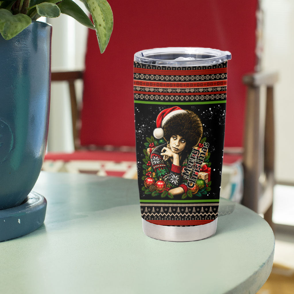 Angela Davis Merry Christmas Tumbler Cup Ugly Christmas Pattern Civil Rights Black History