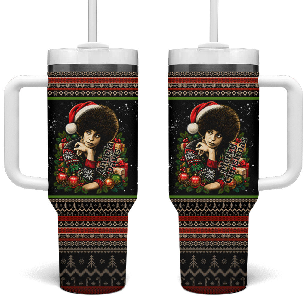 Angela Davis Merry Christmas Tumbler With Handle Ugly Christmas Pattern Civil Rights Black History