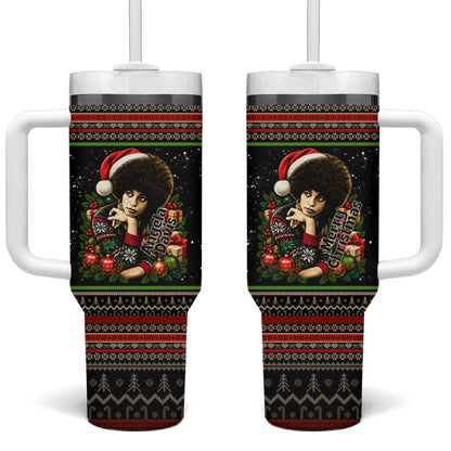 Angela Davis Merry Christmas Tumbler With Handle Ugly Christmas Pattern Civil Rights Black History