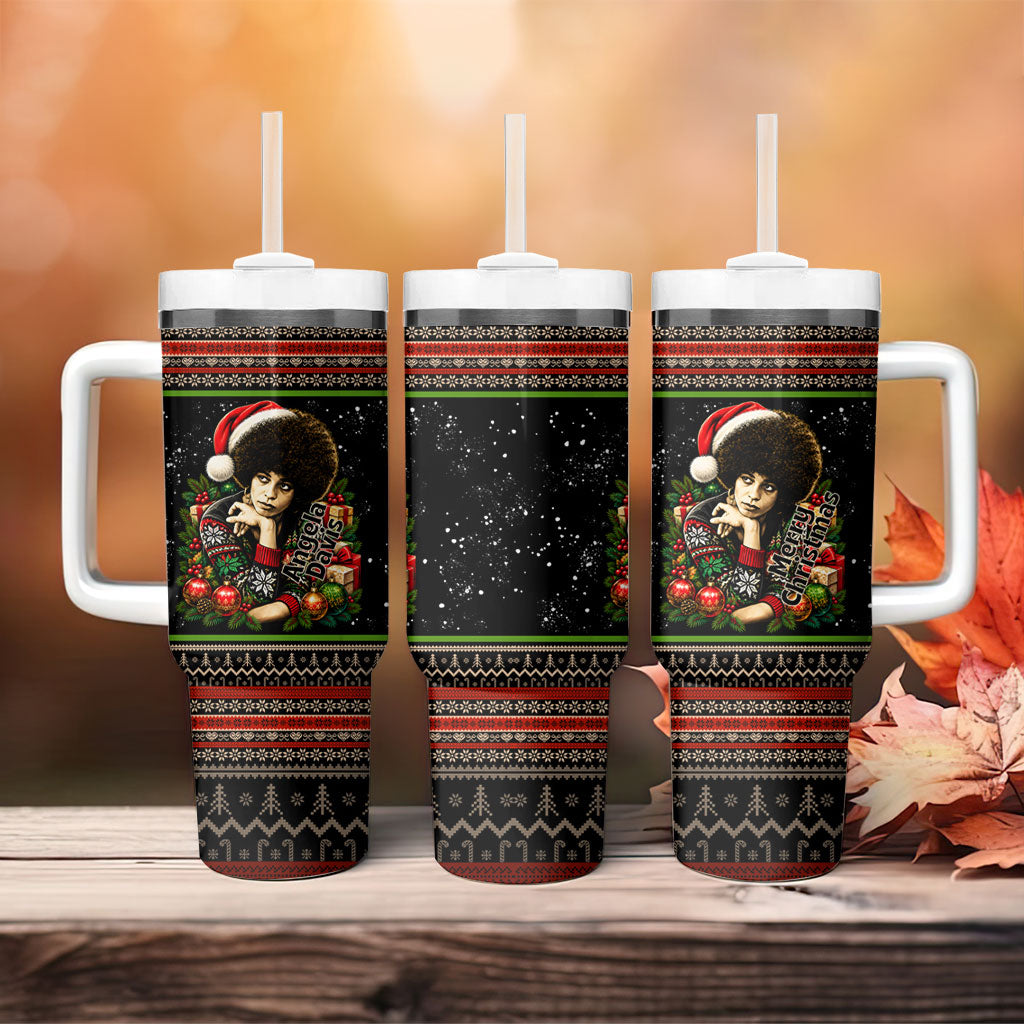 Angela Davis Merry Christmas Tumbler With Handle Ugly Christmas Pattern Civil Rights Black History
