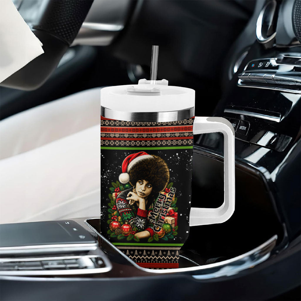 Angela Davis Merry Christmas Tumbler With Handle Ugly Christmas Pattern Civil Rights Black History