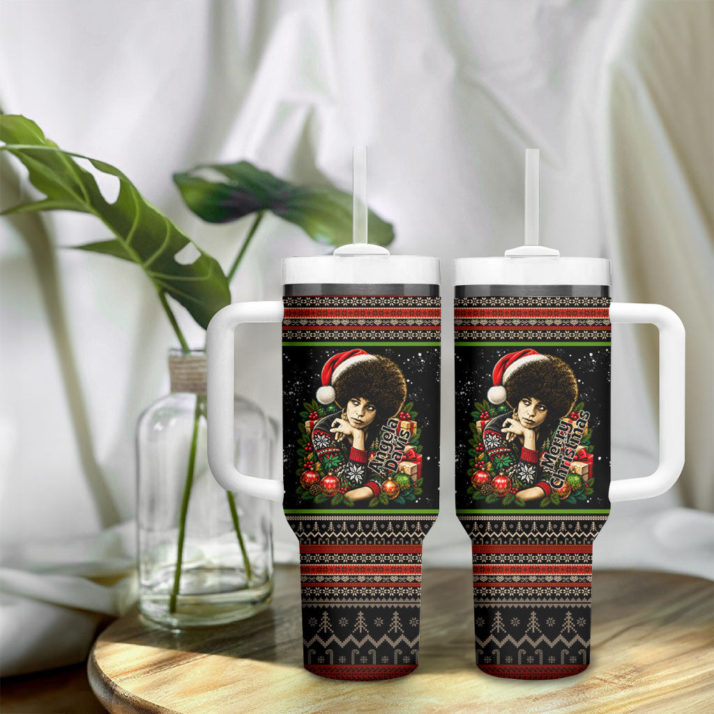 Angela Davis Merry Christmas Tumbler With Handle Ugly Christmas Pattern Civil Rights Black History