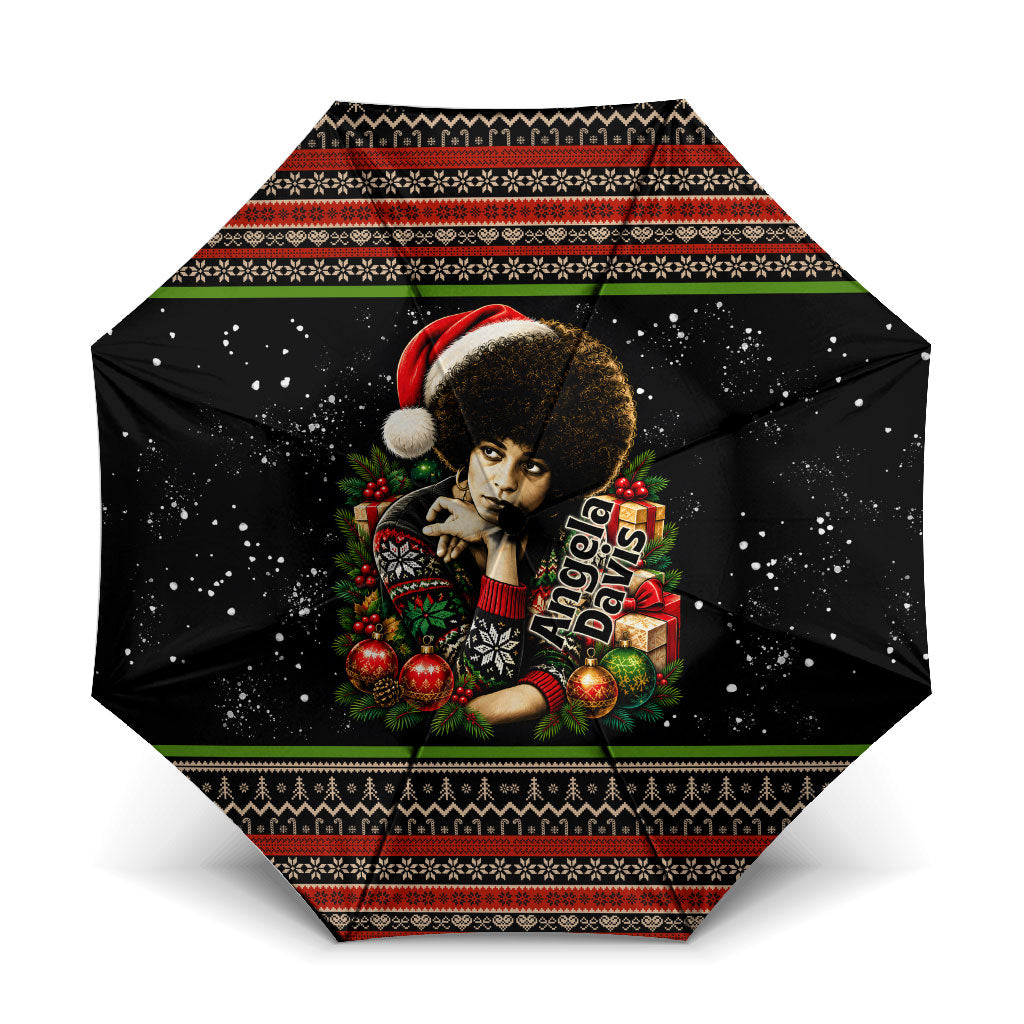 Angela Davis Merry Christmas Umbrella Ugly Christmas Pattern Civil Rights Black History