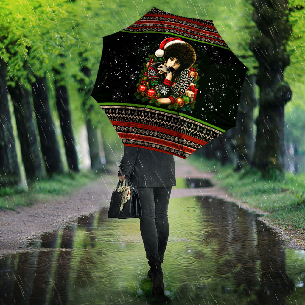 Angela Davis Merry Christmas Umbrella Ugly Christmas Pattern Civil Rights Black History