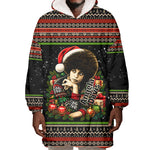 Angela Davis Merry Christmas Wearable Blanket Hoodie Ugly Christmas Pattern Civil Rights Black History