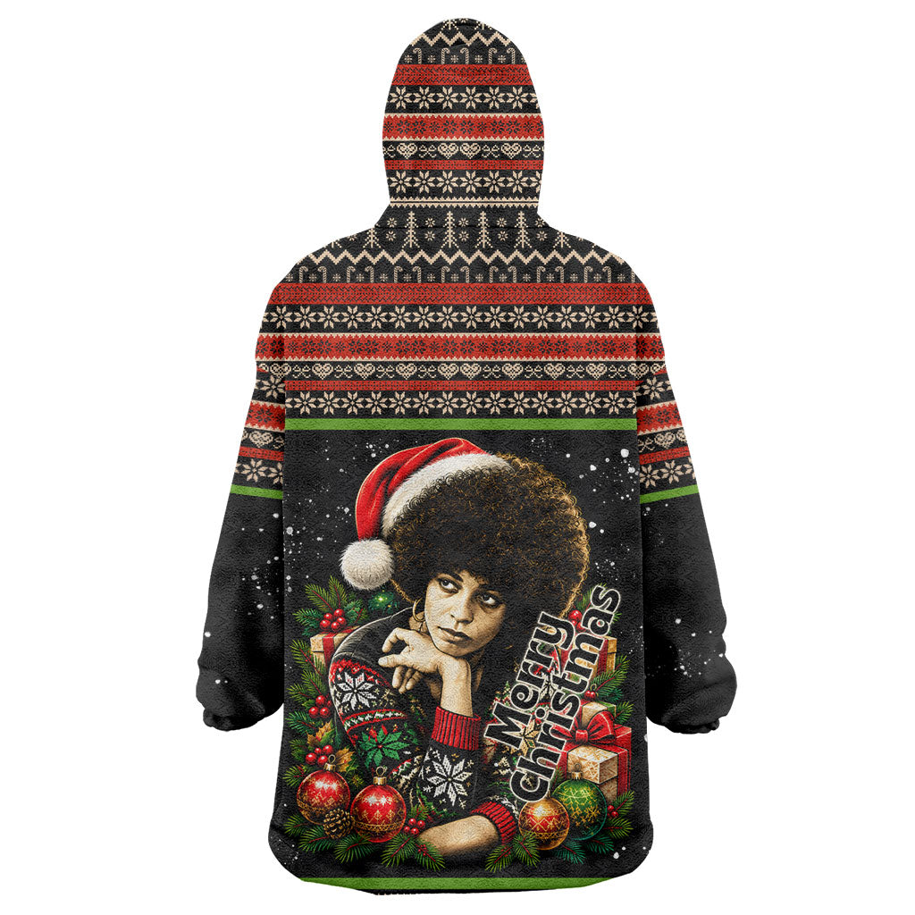 Angela Davis Merry Christmas Wearable Blanket Hoodie Ugly Christmas Pattern Civil Rights Black History