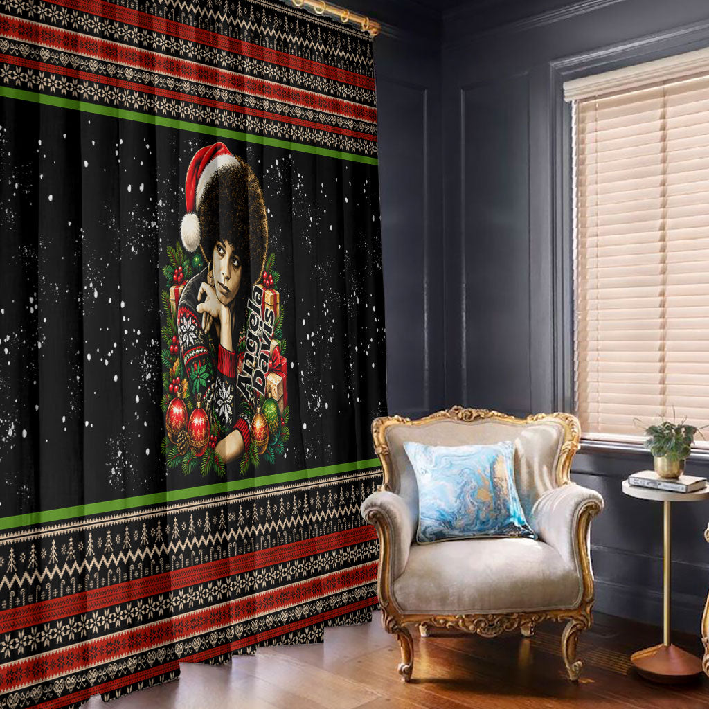 Angela Davis Merry Christmas Window Curtain Ugly Christmas Pattern Civil Rights Black History