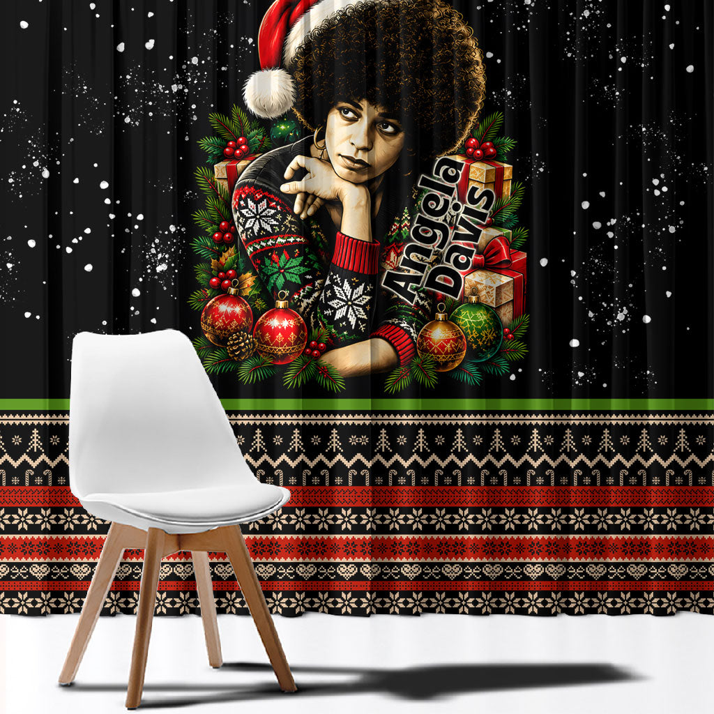 Angela Davis Merry Christmas Window Curtain Ugly Christmas Pattern Civil Rights Black History