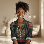Angela Davis Merry Christmas Women Casual Shirt Ugly Christmas Pattern Civil Rights Black History