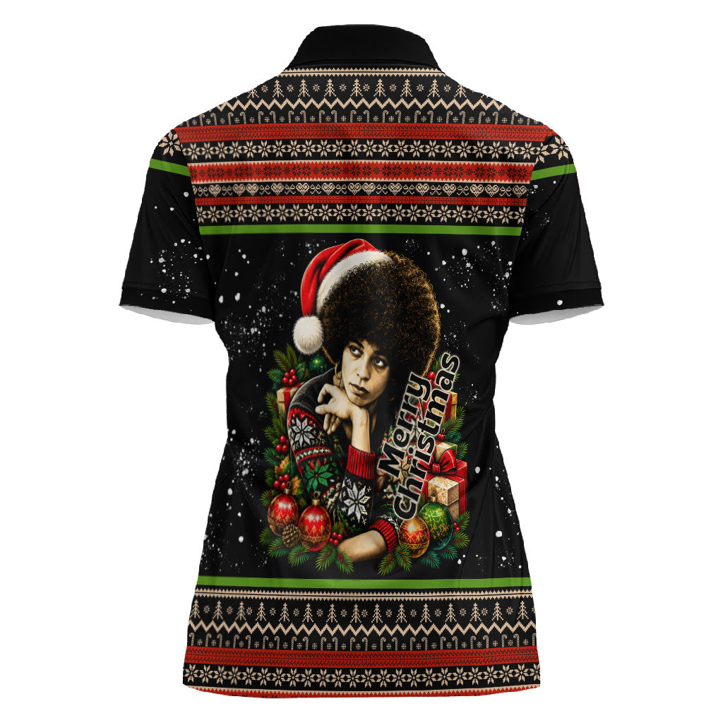 Angela Davis Merry Christmas Women Polo Shirt Ugly Christmas Pattern Civil Rights Black History