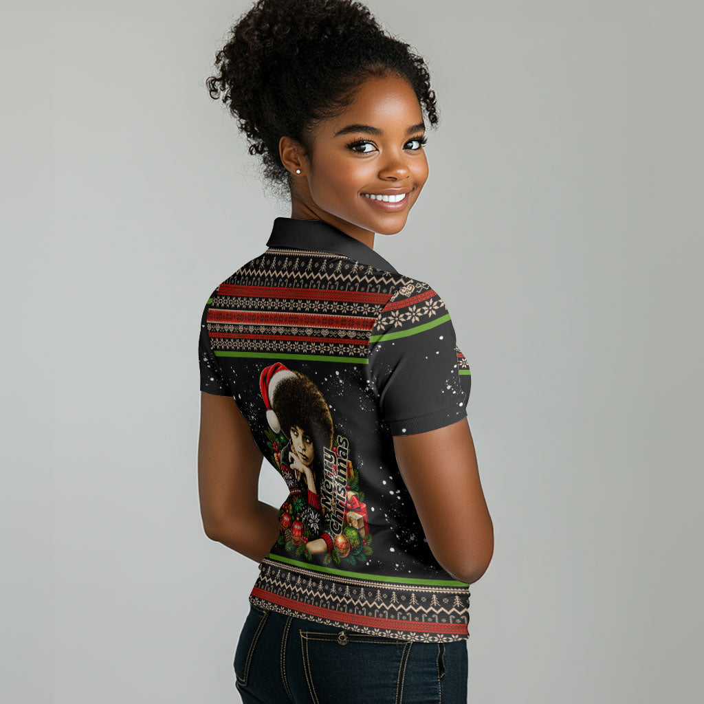 Angela Davis Merry Christmas Women Polo Shirt Ugly Christmas Pattern Civil Rights Black History