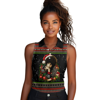 Angela Davis Merry Christmas Women Sleeveless Polo Shirt Ugly Christmas Pattern Civil Rights Black History
